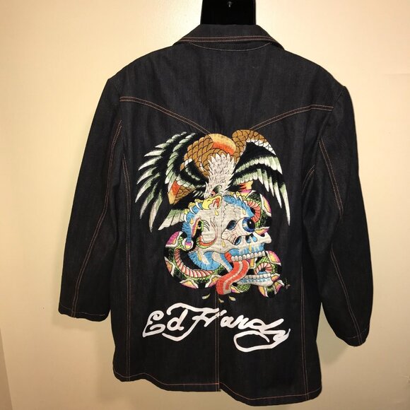 Men's Ed Hardy by Christian Audigier Denim Blazer Jacket-Size 4XL - Picture 1 of 12